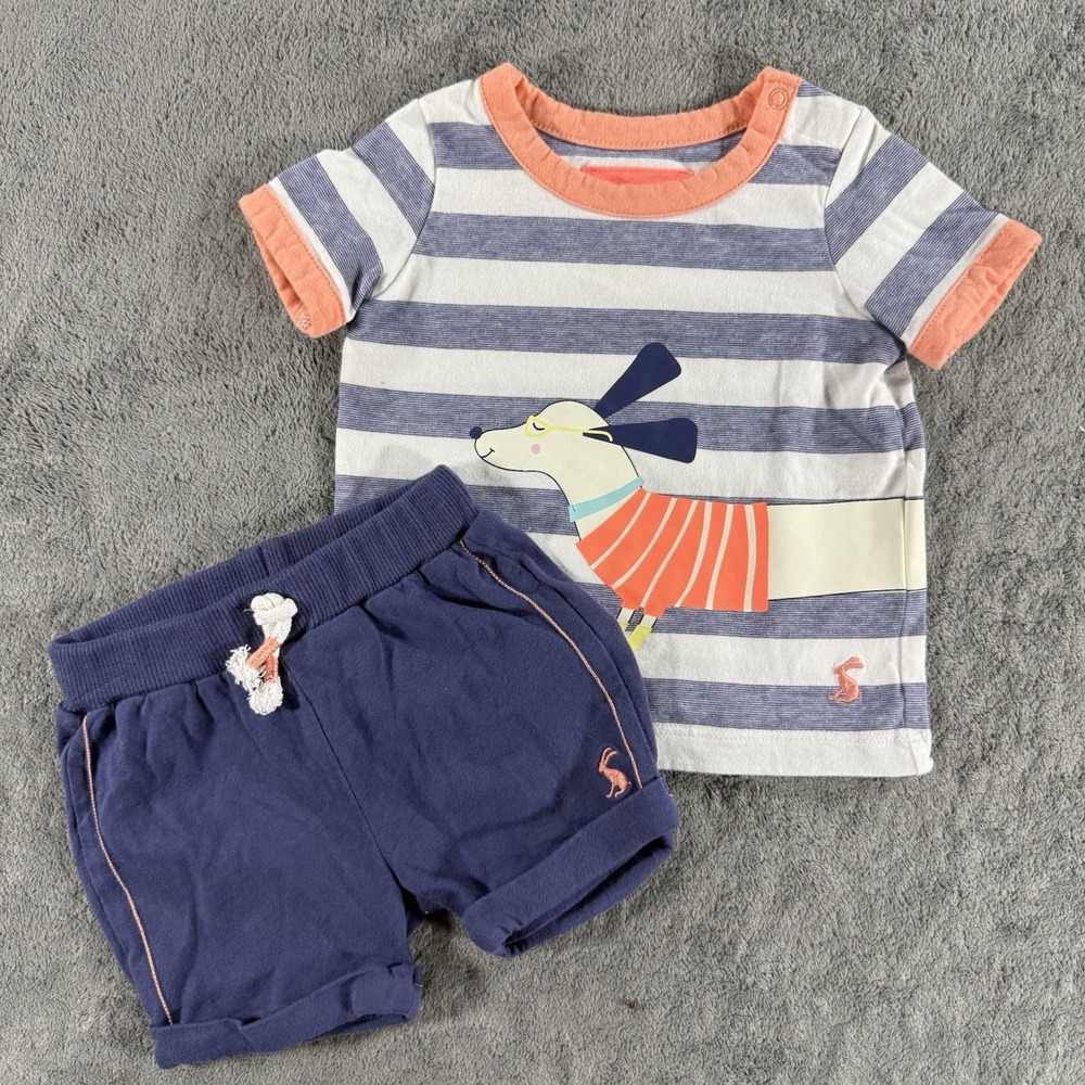 Joules Baby Boys Striped Dachshund Shorts & Top Set Age 3-6 Months